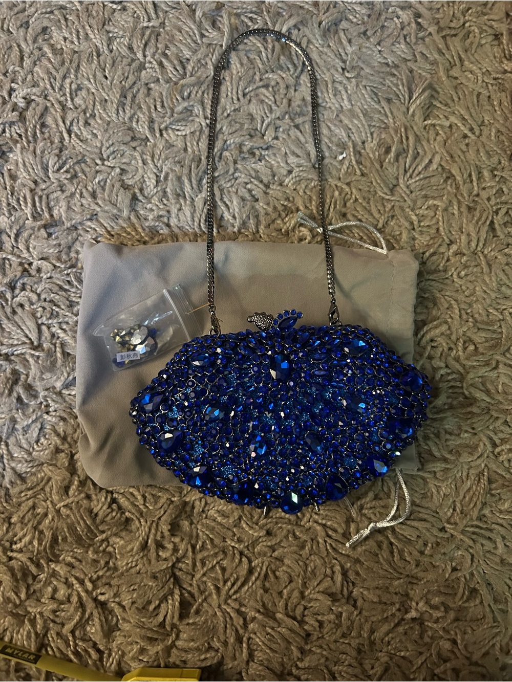 Elegant Beaded Evening Clutch - Blue